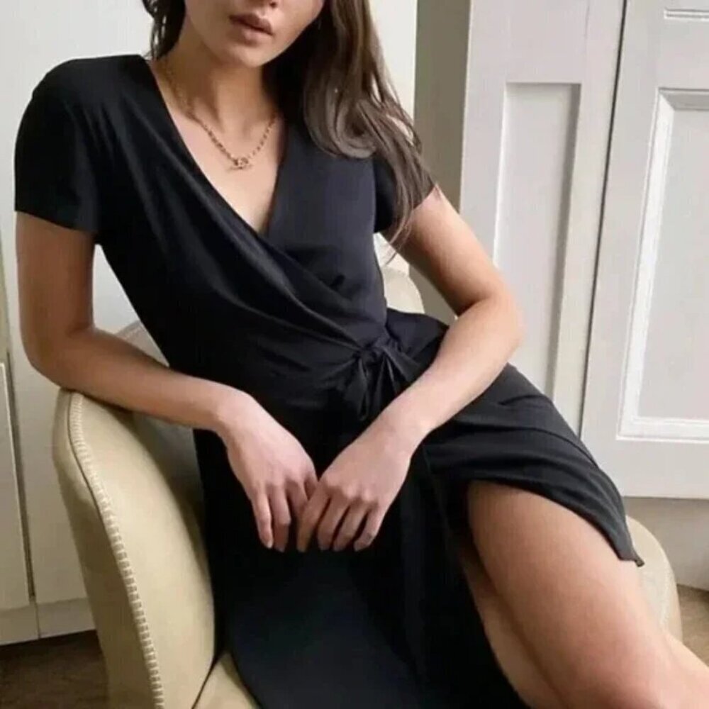 Aritzia Babaton Mini Wrap Wallace Dress Black Size Small